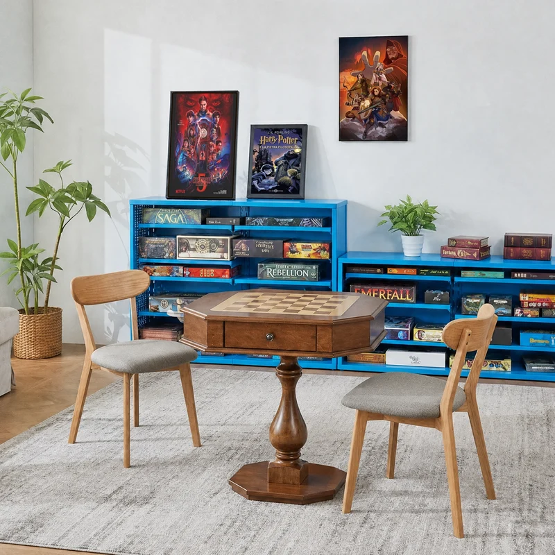 Reversible Chess & Checkers Game Table with Storage Drawers