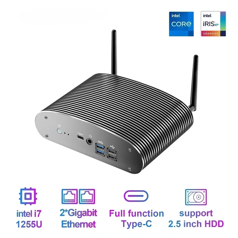 GTBOX Intel 1235U i7 1255U TK12F Fanless Mini PC Gaming Desktop Computer 3x4K@60GHZ Support NVME SSD