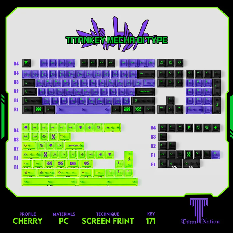Evangelion Keycap Pc Full Transparent Set With 171 Keys High Transparency Wear-Resistant Original Factory Height Keyboard Keycap