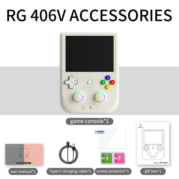 ANBERNIC RG 406V Retro Handheld Game Console Android 13 Unisoc T820 4-inch IPS screen Hall Joystick RGB lighting effect