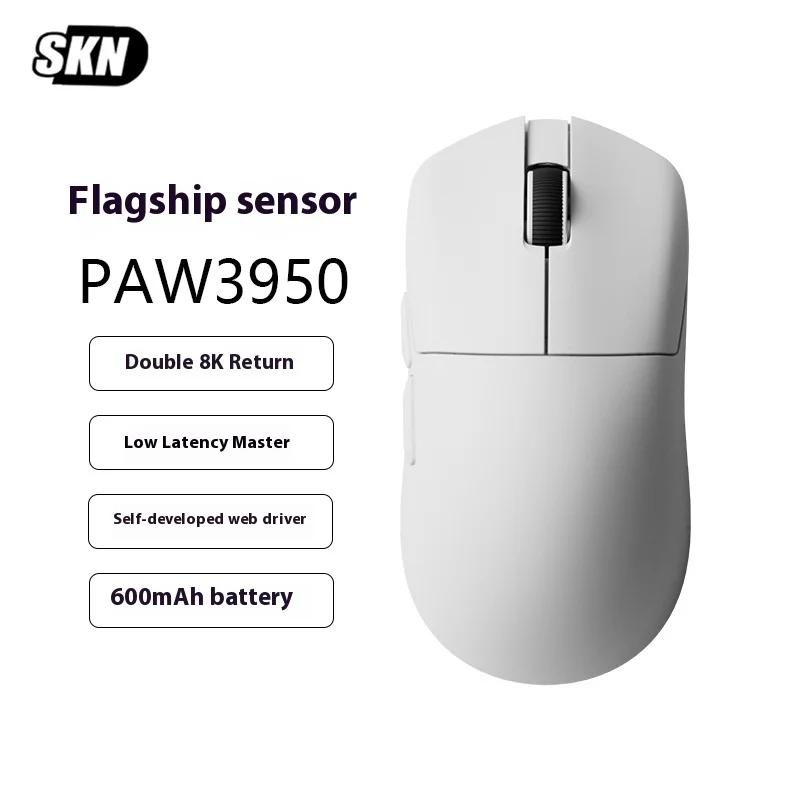 SKN SWIM FISH Pro Mouse Tri-Mode PAW3950 Dual 8K Bluetooth 2.4G Long Endurance Low Latency E-sports Gaming Mouse