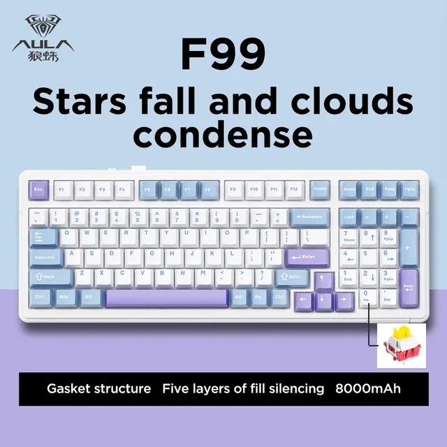 Aula F99 Gaming Mechanical Keyboard Three Mode 2.4g Wireless Bluetooth Wired Hot Swap PBT Gasket RGB
