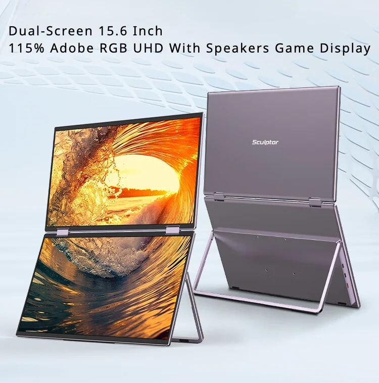 Sculptor Dual-Screen 15.6 Inch Portable Monitor Screen 115% Adobe RGB UHD 1080P Speakers Game Display