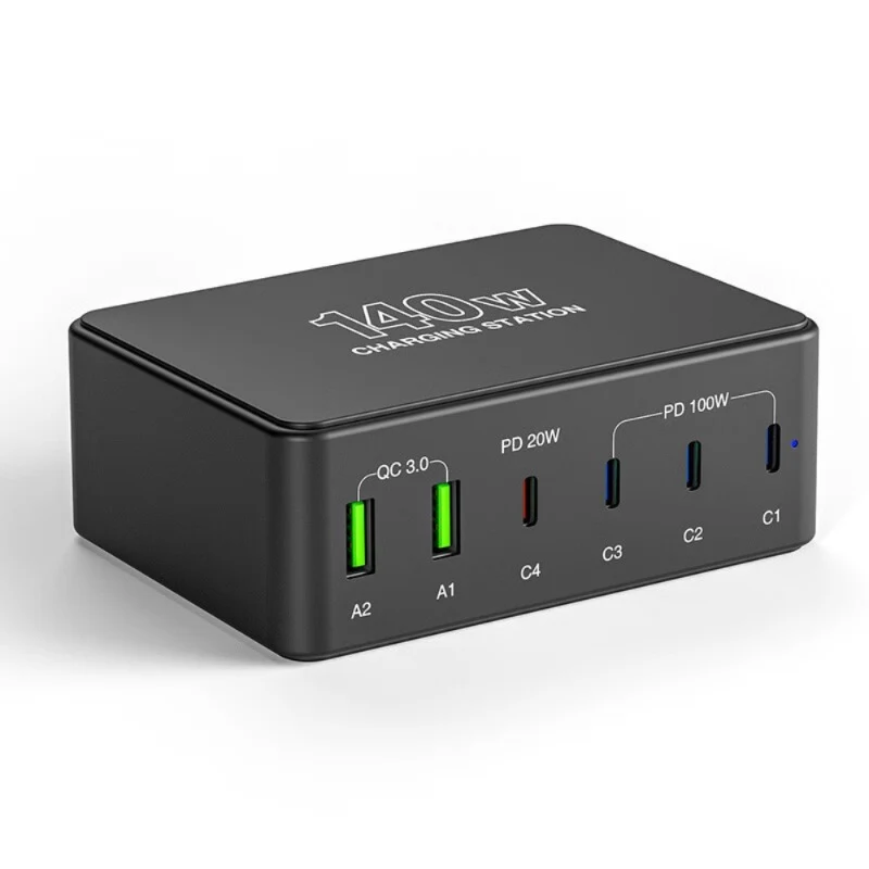 KINI GaN 140W Charger Fast Charging Type-C 6-port for Mac iPhone 15 Huawei Xiaomi
