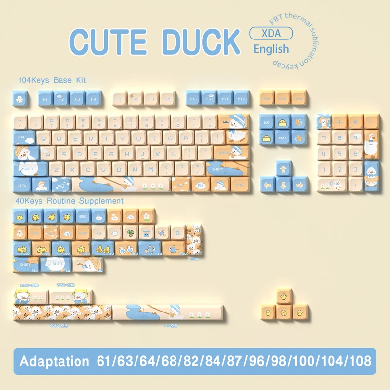 Cute Duck Cartoon Theme Keycaps XDA Profile Key caps Korean English for 61/64/68/84/87/96/98/104 Mechanical Keyboard