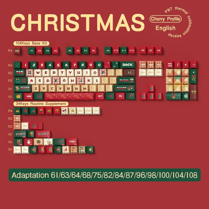 Christmas Eve Original Theme Keycaps Cherry Profile Personalized Keycap For Mechanical Keyboard with 7U and ISO key cap