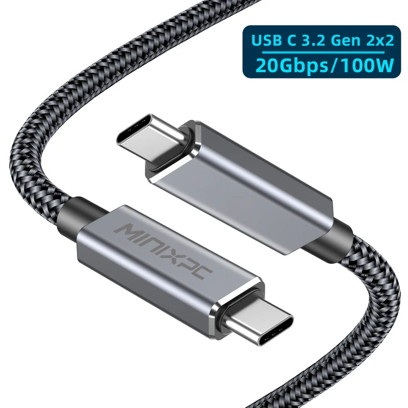 MINIXPC USB C to USB C 3.2 Cable (4.92ft1=1.5m/100W/20Gbps), USB C 3.2 Gen 2×2 Cable for HDR Video Output, PD Fast Charging Compatible with MacBook Air Pro Yoga 27 Dell LG 4K 2K Type C Display Monitor