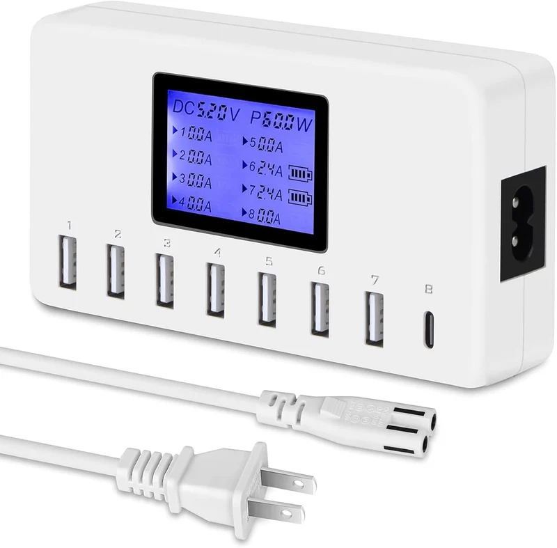 8-Port USB Charger Hub – 60W Multi-Device Charging Station with LCD Display
