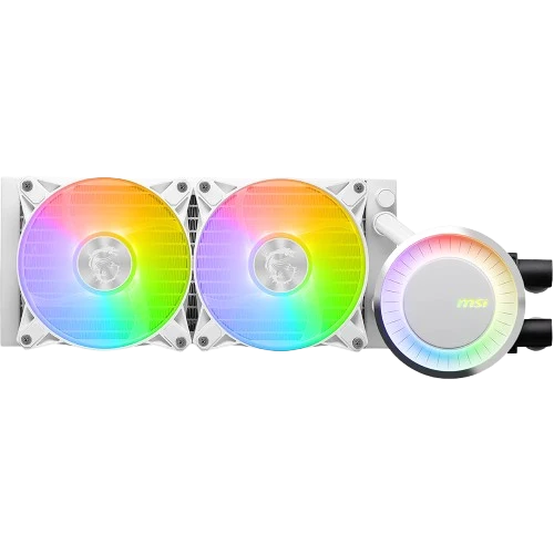 MSI MAG CORELIQUID E240 WHITE – 240 mm ARGB AIO Wasser­kühler mit Dual 120 mm Lüftern