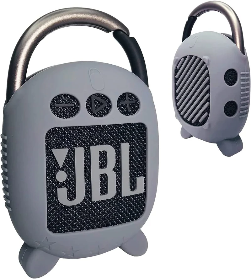 Silicone Protective Case for JBL Clip 4 – Durable Carrying Cover with Stand-Up Holder, Designed for JBL Clip 4 Portable Bluetooth Speaker (Grey)