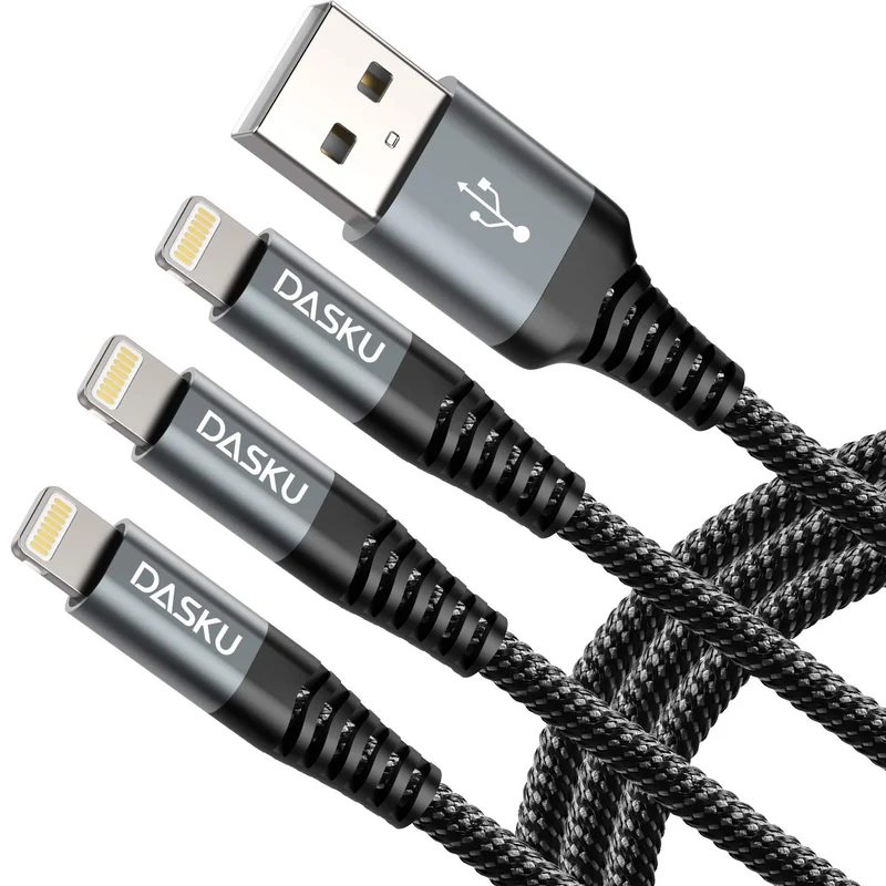 10Ft Braided Lightning Cable 3-Pack - Certified 10-Foot Charger for iPhone & iPad (Compatible with iPhone 13/12/11 Pro Max/XS/XR/X/8/7/6/5)